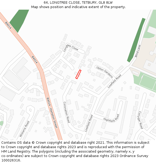 64, LONGTREE CLOSE, TETBURY, GL8 8LW: Location map and indicative extent of plot