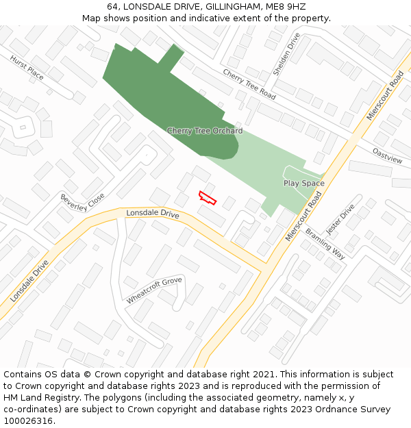 64, LONSDALE DRIVE, GILLINGHAM, ME8 9HZ: Location map and indicative extent of plot