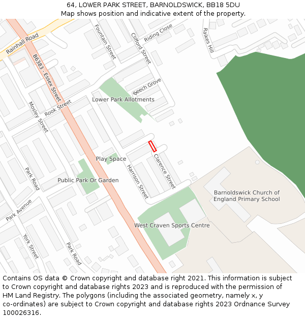 64, LOWER PARK STREET, BARNOLDSWICK, BB18 5DU: Location map and indicative extent of plot