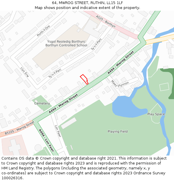 64, MWROG STREET, RUTHIN, LL15 1LF: Location map and indicative extent of plot