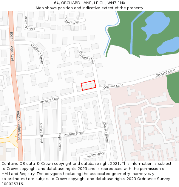 64, ORCHARD LANE, LEIGH, WN7 1NX: Location map and indicative extent of plot