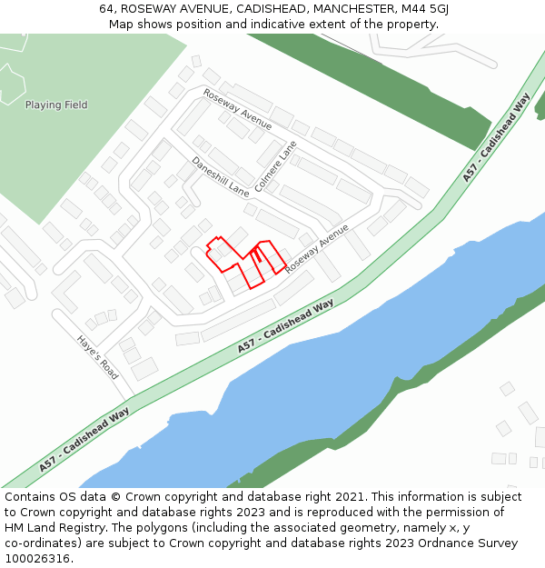 64, ROSEWAY AVENUE, CADISHEAD, MANCHESTER, M44 5GJ: Location map and indicative extent of plot