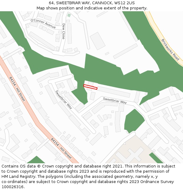 64, SWEETBRIAR WAY, CANNOCK, WS12 2US: Location map and indicative extent of plot