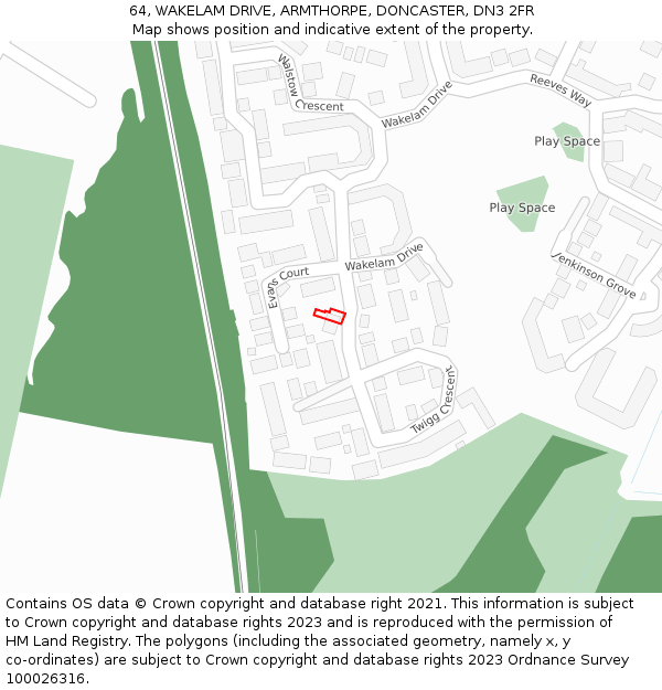 64, WAKELAM DRIVE, ARMTHORPE, DONCASTER, DN3 2FR: Location map and indicative extent of plot