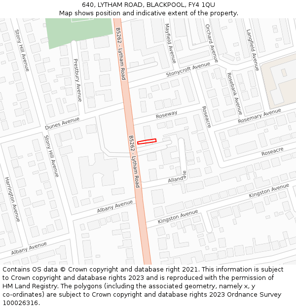 640, LYTHAM ROAD, BLACKPOOL, FY4 1QU: Location map and indicative extent of plot