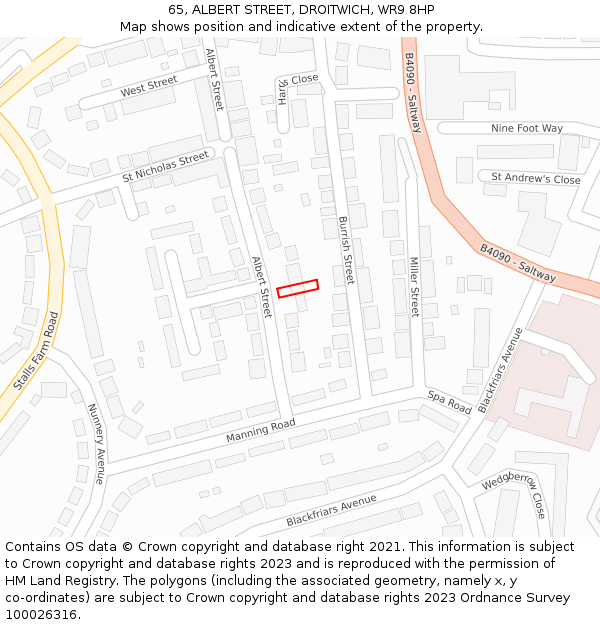 65, ALBERT STREET, DROITWICH, WR9 8HP: Location map and indicative extent of plot