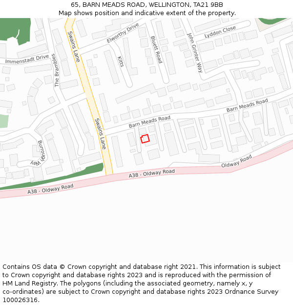 65, BARN MEADS ROAD, WELLINGTON, TA21 9BB: Location map and indicative extent of plot