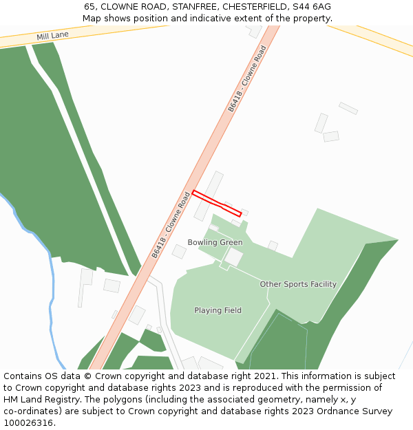 65, CLOWNE ROAD, STANFREE, CHESTERFIELD, S44 6AG: Location map and indicative extent of plot