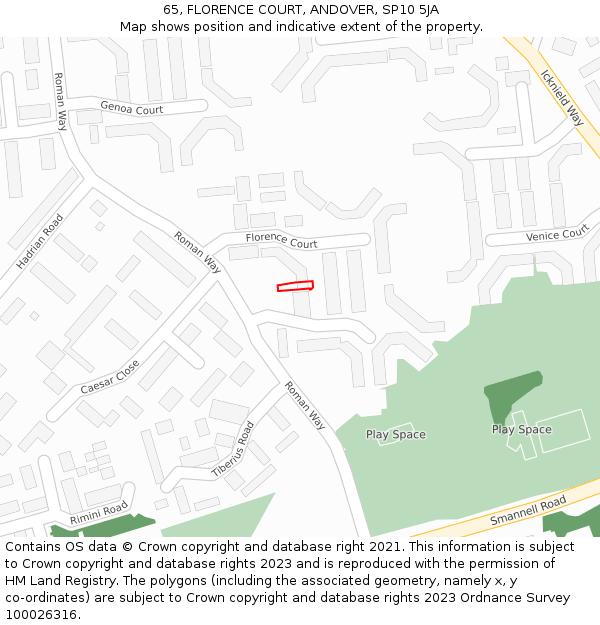 65, FLORENCE COURT, ANDOVER, SP10 5JA: Location map and indicative extent of plot