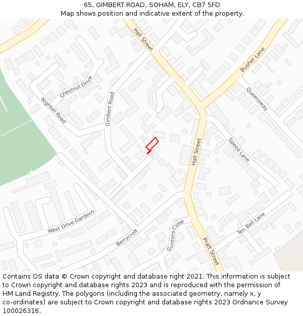 65, GIMBERT ROAD, SOHAM, ELY, CB7 5FD: Location map and indicative extent of plot