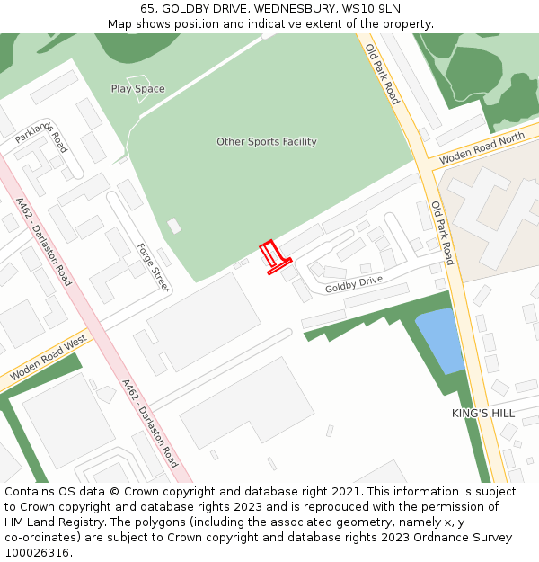 65, GOLDBY DRIVE, WEDNESBURY, WS10 9LN: Location map and indicative extent of plot
