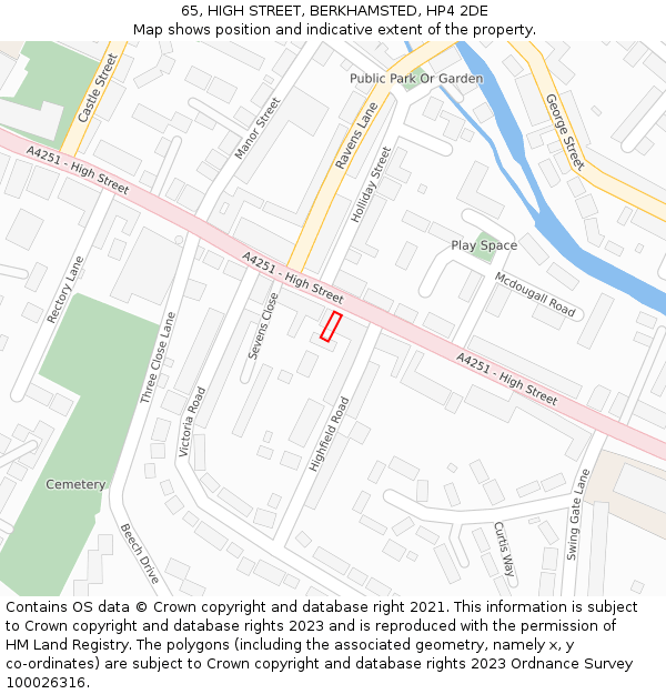 65, HIGH STREET, BERKHAMSTED, HP4 2DE: Location map and indicative extent of plot
