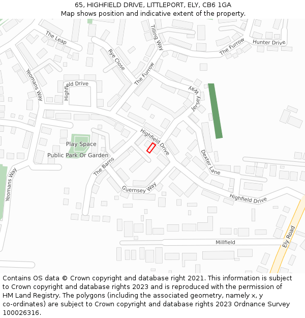 65, HIGHFIELD DRIVE, LITTLEPORT, ELY, CB6 1GA: Location map and indicative extent of plot