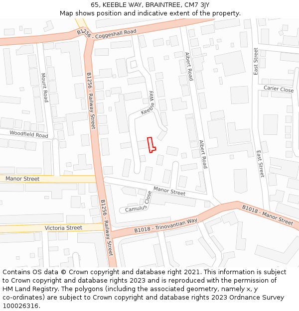 65, KEEBLE WAY, BRAINTREE, CM7 3JY: Location map and indicative extent of plot