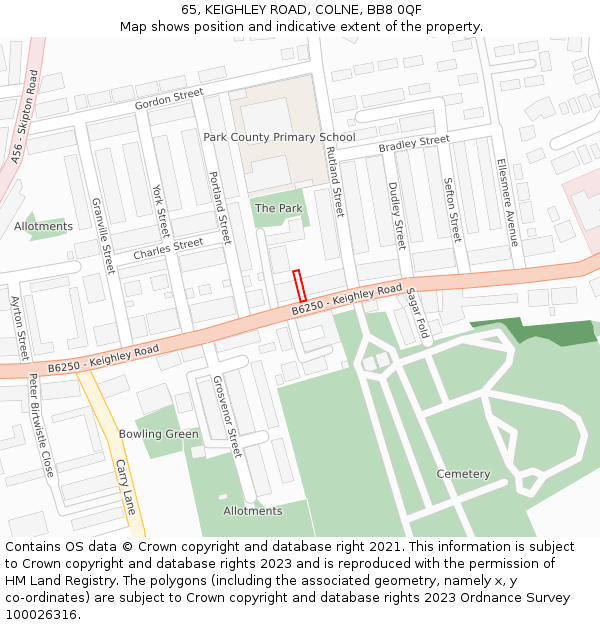 65, KEIGHLEY ROAD, COLNE, BB8 0QF: Location map and indicative extent of plot
