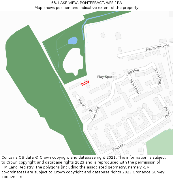 65, LAKE VIEW, PONTEFRACT, WF8 1PA: Location map and indicative extent of plot