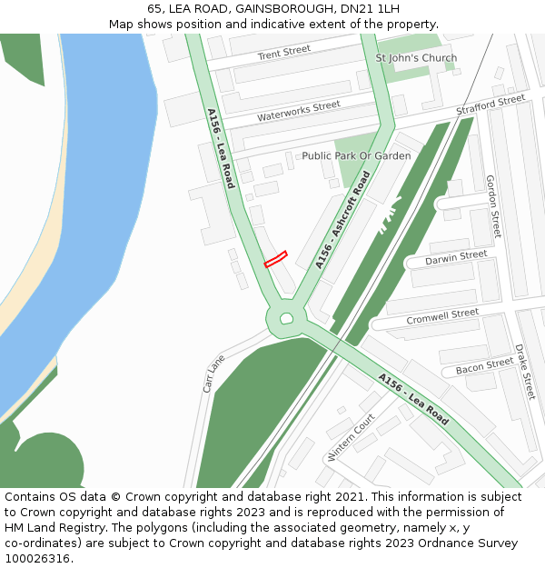 65, LEA ROAD, GAINSBOROUGH, DN21 1LH: Location map and indicative extent of plot