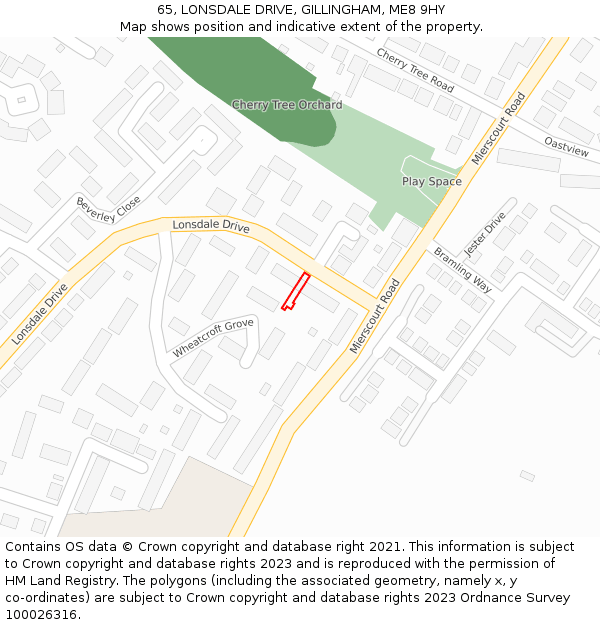 65, LONSDALE DRIVE, GILLINGHAM, ME8 9HY: Location map and indicative extent of plot