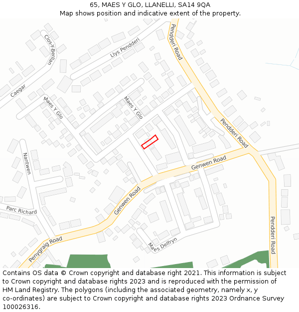 65, MAES Y GLO, LLANELLI, SA14 9QA: Location map and indicative extent of plot