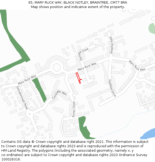 65, MARY RUCK WAY, BLACK NOTLEY, BRAINTREE, CM77 8RA: Location map and indicative extent of plot