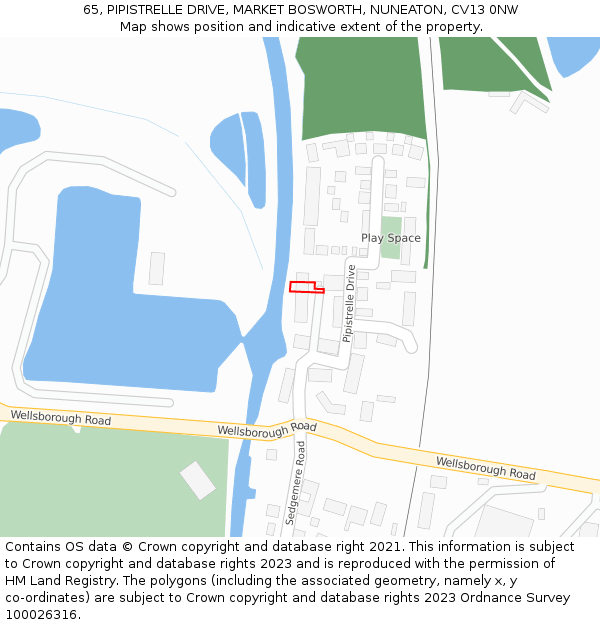 65, PIPISTRELLE DRIVE, MARKET BOSWORTH, NUNEATON, CV13 0NW: Location map and indicative extent of plot