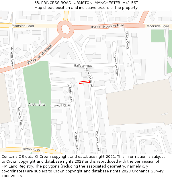 65, PRINCESS ROAD, URMSTON, MANCHESTER, M41 5ST: Location map and indicative extent of plot