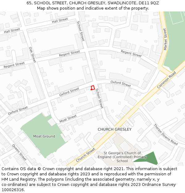 65, SCHOOL STREET, CHURCH GRESLEY, SWADLINCOTE, DE11 9QZ: Location map and indicative extent of plot