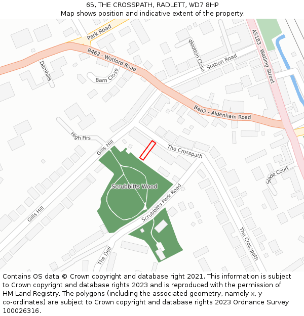 65, THE CROSSPATH, RADLETT, WD7 8HP: Location map and indicative extent of plot