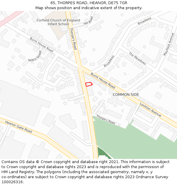 65, THORPES ROAD, HEANOR, DE75 7GR: Location map and indicative extent of plot
