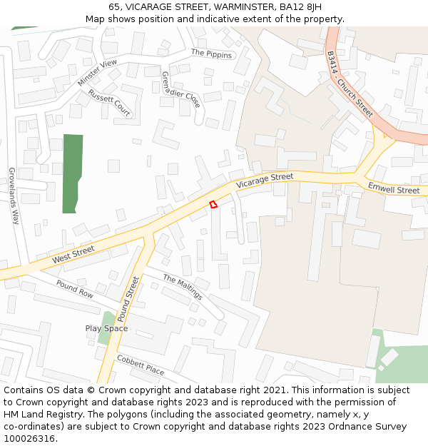 65, VICARAGE STREET, WARMINSTER, BA12 8JH: Location map and indicative extent of plot