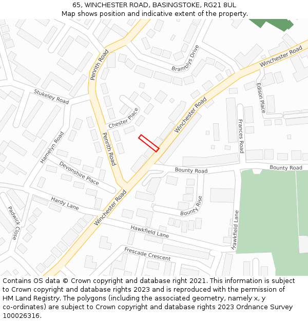 65, WINCHESTER ROAD, BASINGSTOKE, RG21 8UL: Location map and indicative extent of plot