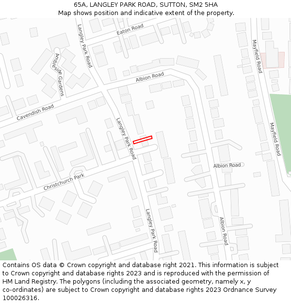65A, LANGLEY PARK ROAD, SUTTON, SM2 5HA: Location map and indicative extent of plot