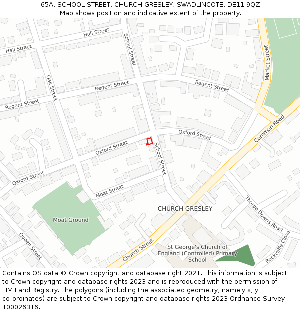 65A, SCHOOL STREET, CHURCH GRESLEY, SWADLINCOTE, DE11 9QZ: Location map and indicative extent of plot
