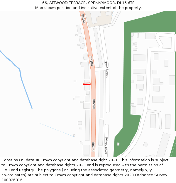 66, ATTWOOD TERRACE, SPENNYMOOR, DL16 6TE: Location map and indicative extent of plot