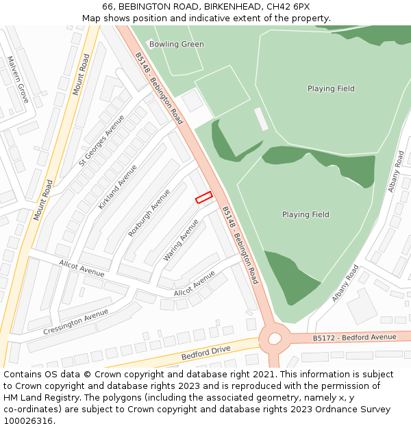 66, BEBINGTON ROAD, BIRKENHEAD, CH42 6PX: Location map and indicative extent of plot