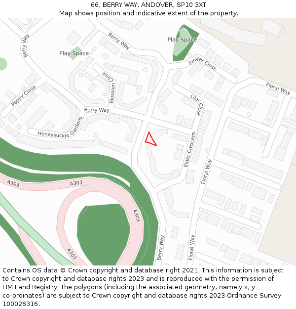 66, BERRY WAY, ANDOVER, SP10 3XT: Location map and indicative extent of plot