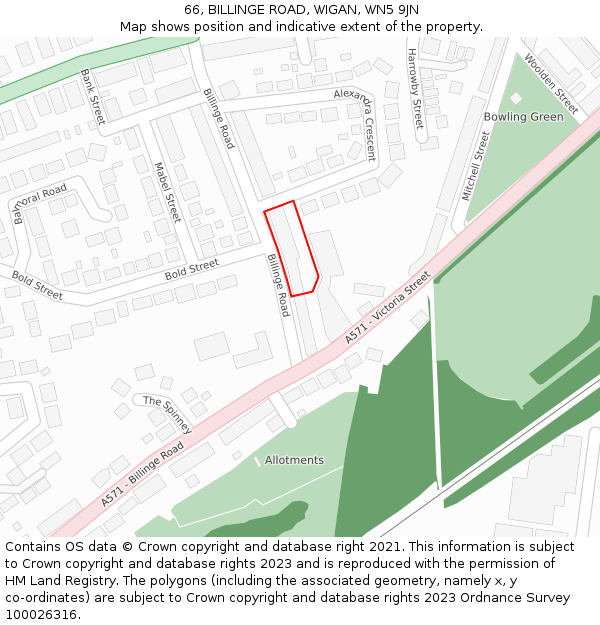 66, BILLINGE ROAD, WIGAN, WN5 9JN: Location map and indicative extent of plot