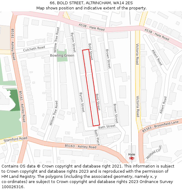 66, BOLD STREET, ALTRINCHAM, WA14 2ES: Location map and indicative extent of plot