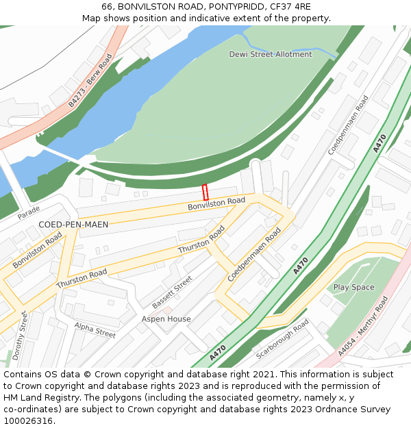 66, BONVILSTON ROAD, PONTYPRIDD, CF37 4RE: Location map and indicative extent of plot