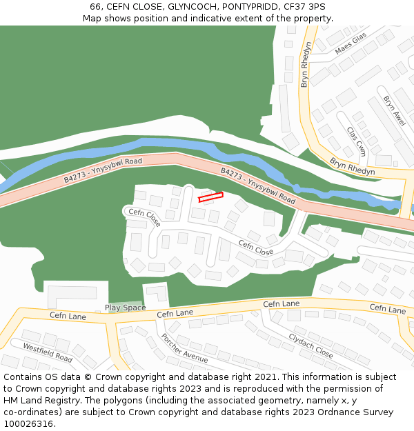 66, CEFN CLOSE, GLYNCOCH, PONTYPRIDD, CF37 3PS: Location map and indicative extent of plot
