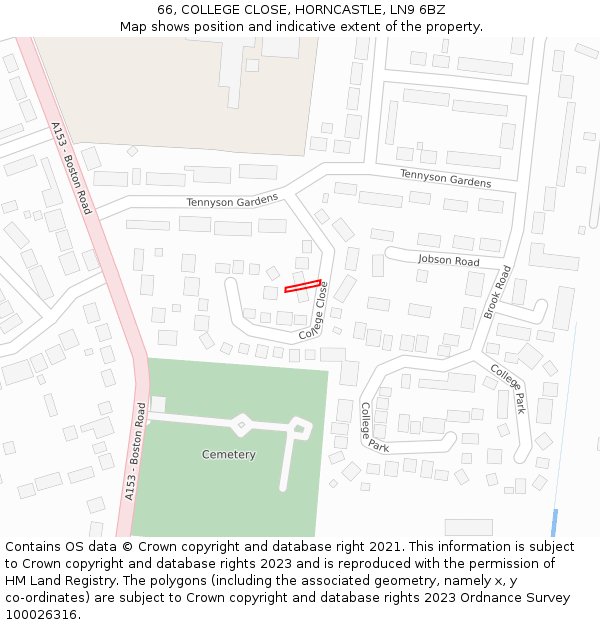 66, COLLEGE CLOSE, HORNCASTLE, LN9 6BZ: Location map and indicative extent of plot