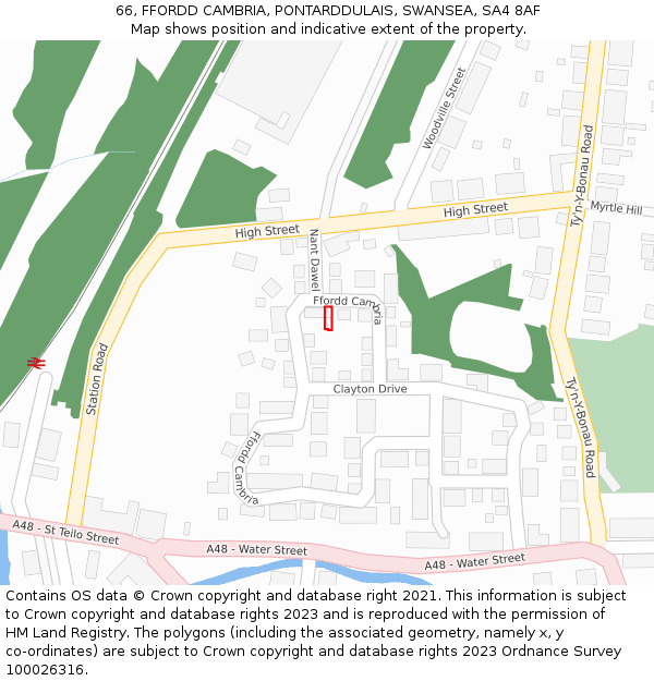 66, FFORDD CAMBRIA, PONTARDDULAIS, SWANSEA, SA4 8AF: Location map and indicative extent of plot