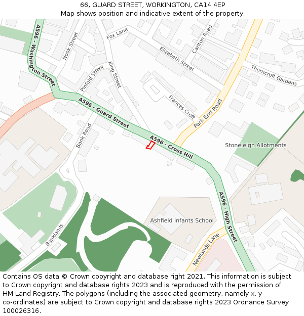 66, GUARD STREET, WORKINGTON, CA14 4EP: Location map and indicative extent of plot