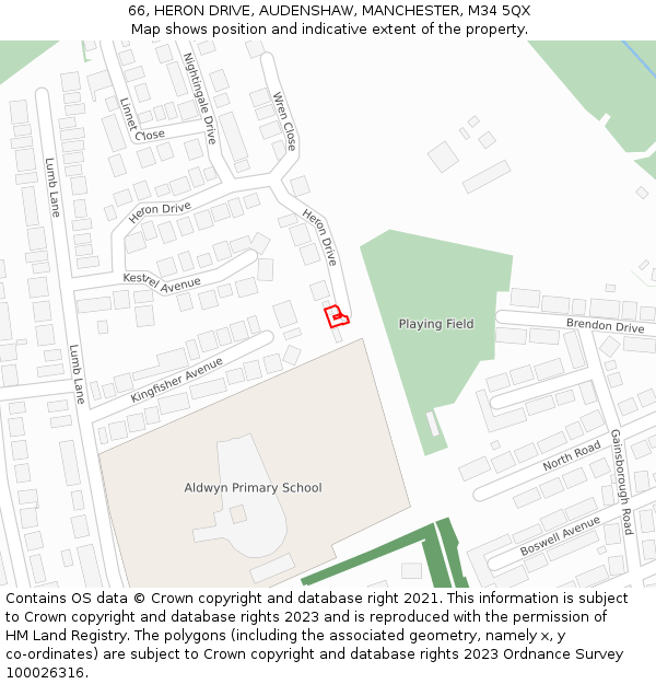 66, HERON DRIVE, AUDENSHAW, MANCHESTER, M34 5QX: Location map and indicative extent of plot