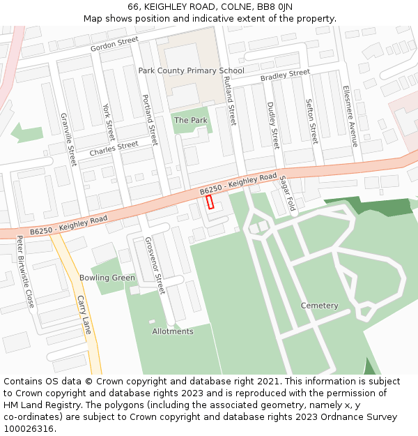 66, KEIGHLEY ROAD, COLNE, BB8 0JN: Location map and indicative extent of plot