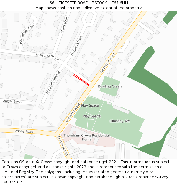 66, LEICESTER ROAD, IBSTOCK, LE67 6HH: Location map and indicative extent of plot