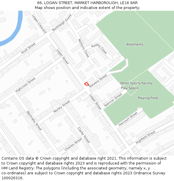 66, LOGAN STREET, MARKET HARBOROUGH, LE16 9AR: Location map and indicative extent of plot