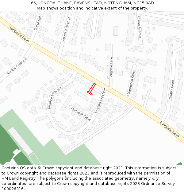 66, LONGDALE LANE, RAVENSHEAD, NOTTINGHAM, NG15 9AD: Location map and indicative extent of plot