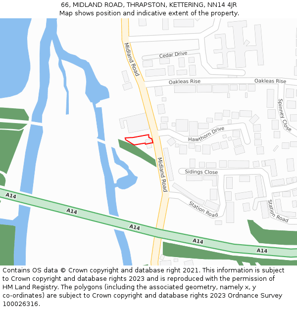 66, MIDLAND ROAD, THRAPSTON, KETTERING, NN14 4JR: Location map and indicative extent of plot