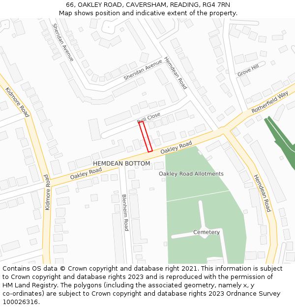 66, OAKLEY ROAD, CAVERSHAM, READING, RG4 7RN: Location map and indicative extent of plot